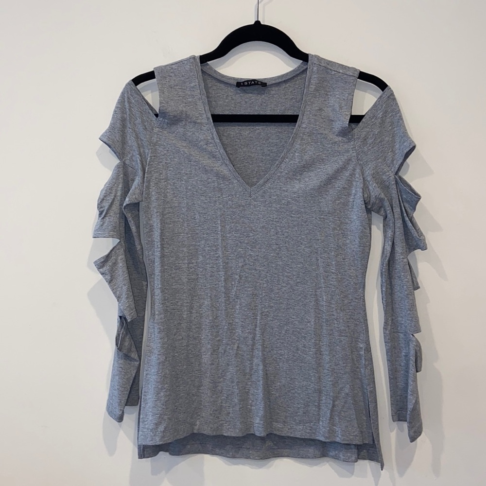 1.State Cold Shoulder Top with Cutout Sleeves
